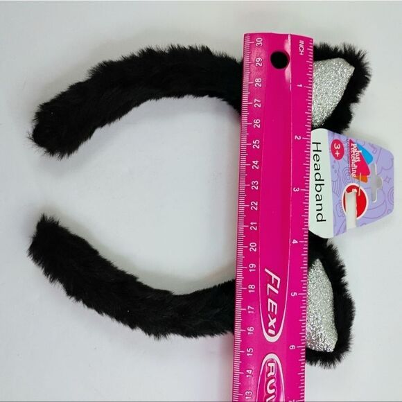 Cat ears Headband Black faux fur with Silver Glitter Ears Cosplay - Picture 9 of 11
